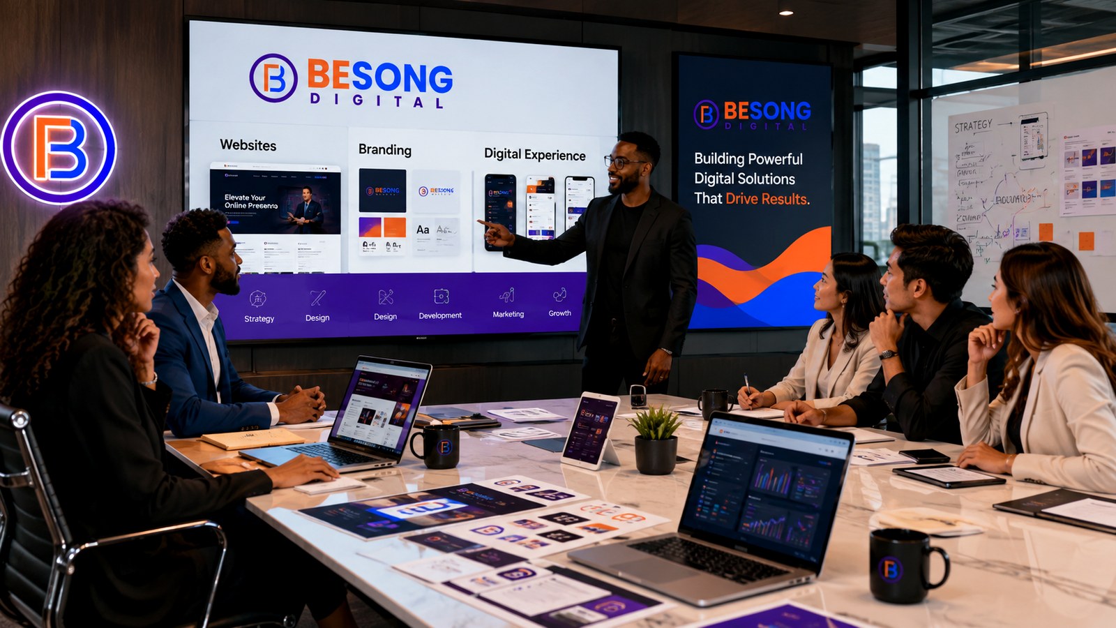 BESONG Digital team collaborating on website, branding and product design