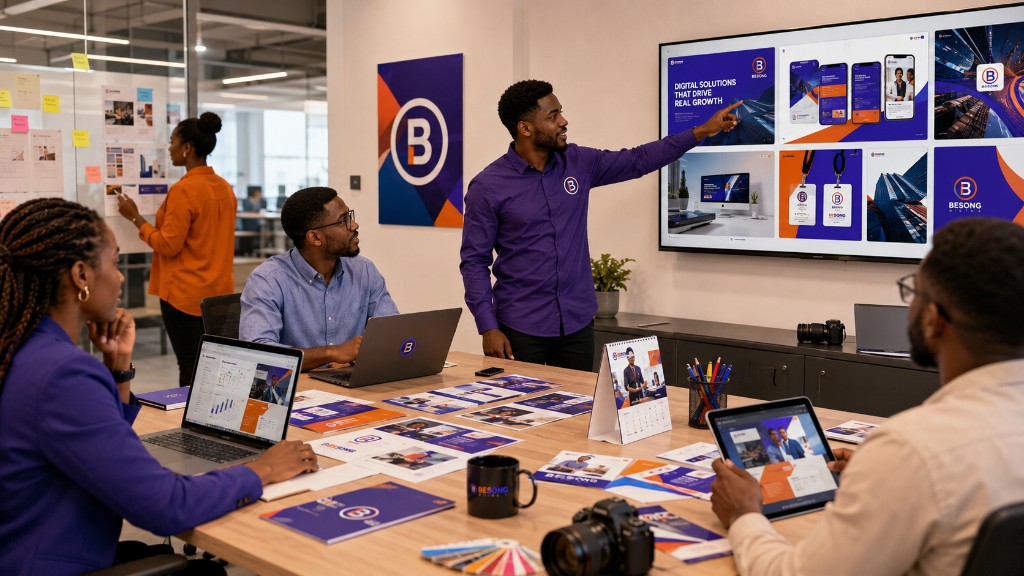BESONG Digital campaigns and creative content team reviewing designs and brand materials