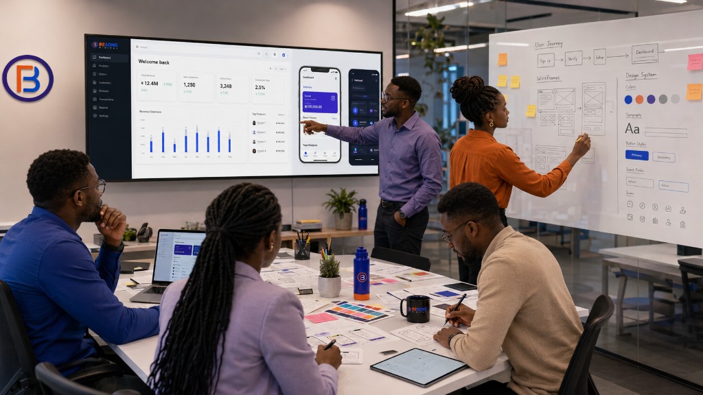 BESONG Digital UI/UX and product design team collaborating on dashboards and journeys